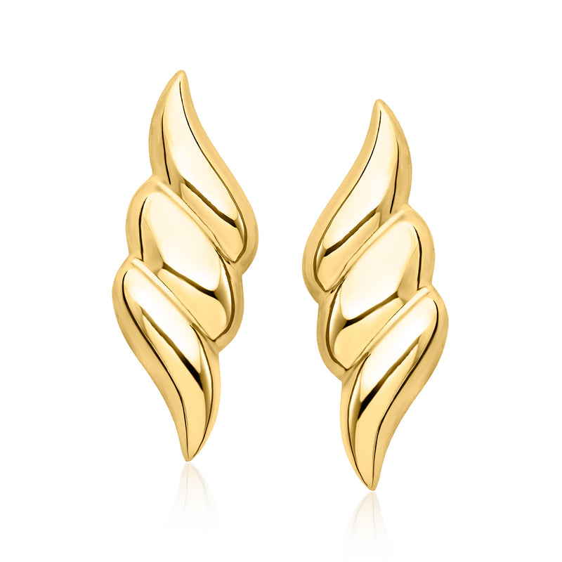 Gold-tone wing-shaped drop earrings with layered sculpted design
