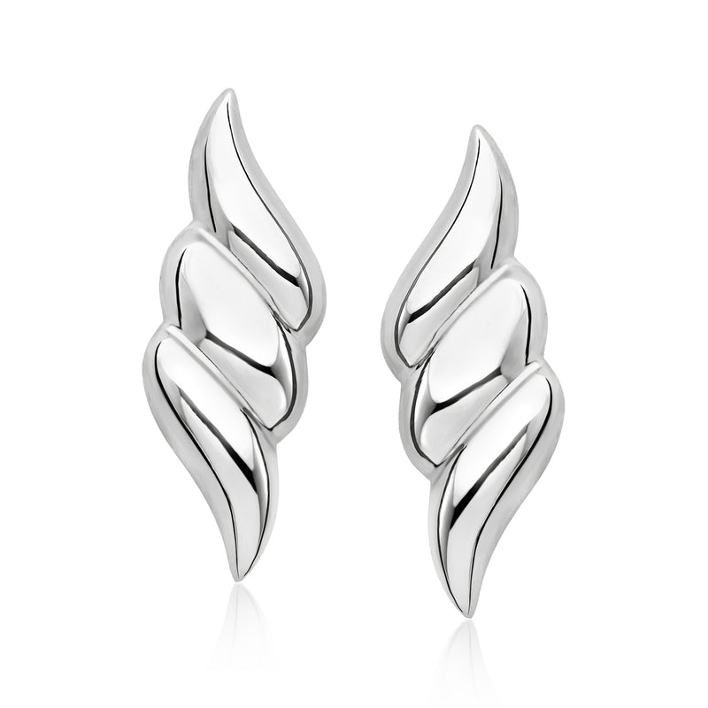 Sterling silver wing-shaped drop earrings with polished layered curved wings