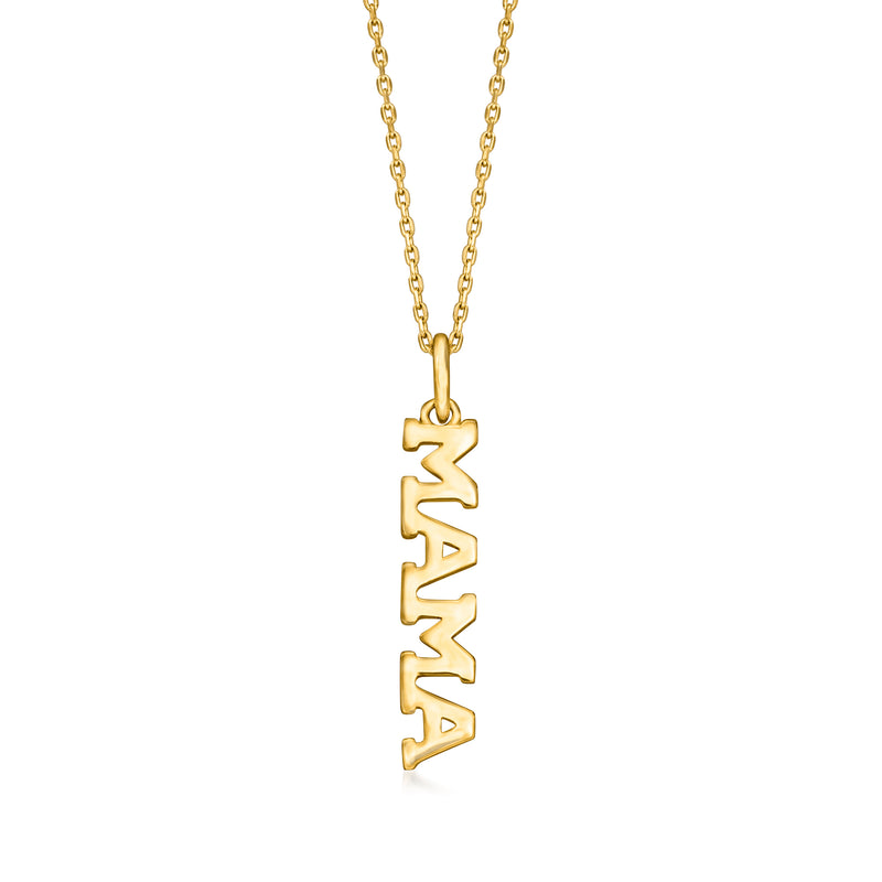 14kt yellow gold vertical pendant necklace with 'MAMA' charm