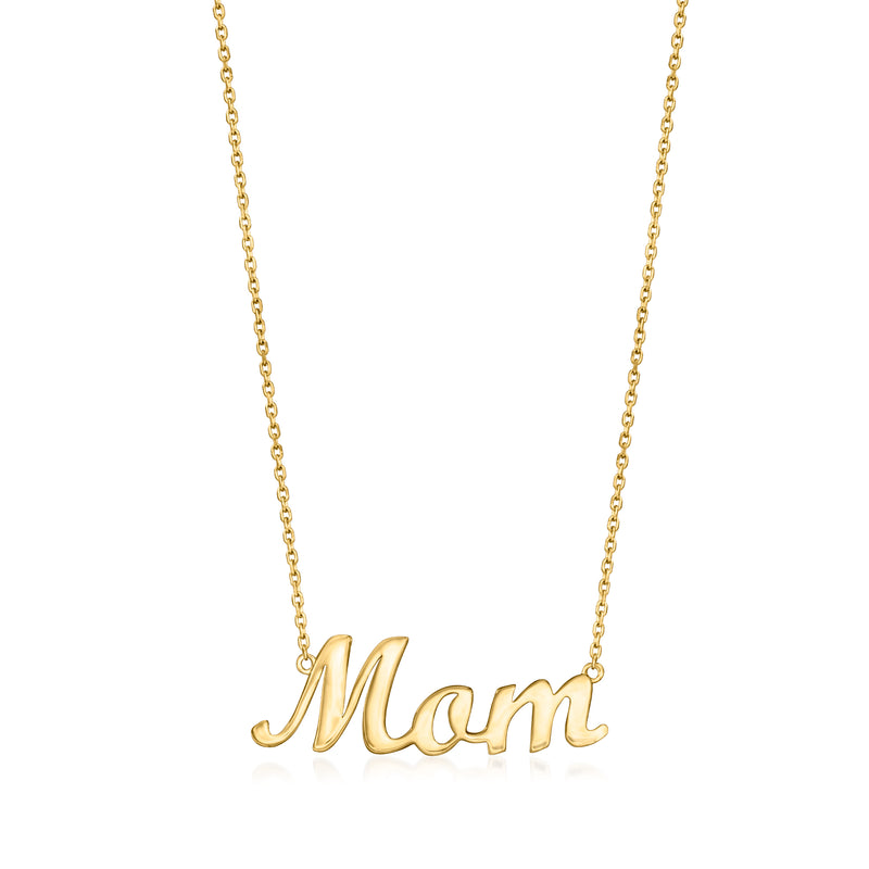 14kt yellow gold Mom cursive pendant necklace with chain