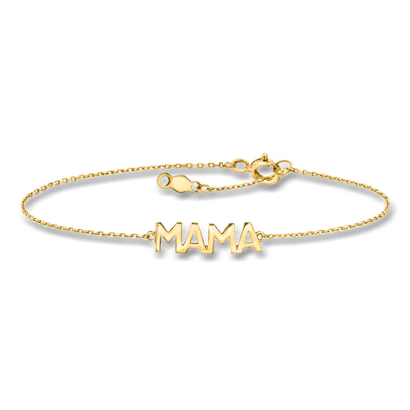 14kt yellow gold bracelet with 'MAMA' letter charm and adjustable clasp