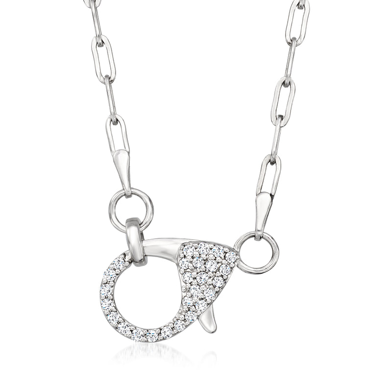 Sterling silver heart pendant necklace with pave diamond detail and paperclip chain