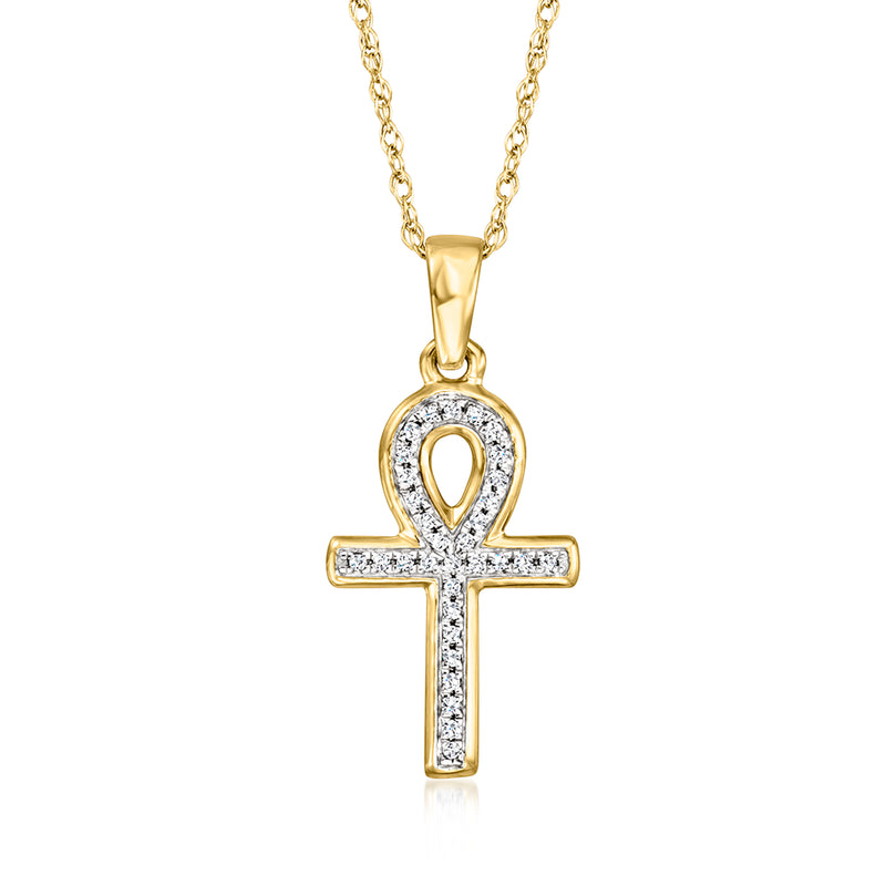 Diamond ankh pendant necklace in 14kt yellow gold