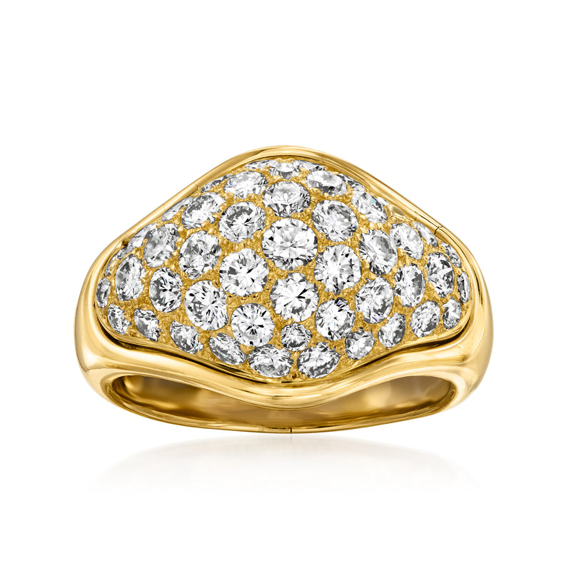 Yellow gold diamond cluster ring with oval-style halo and domed top