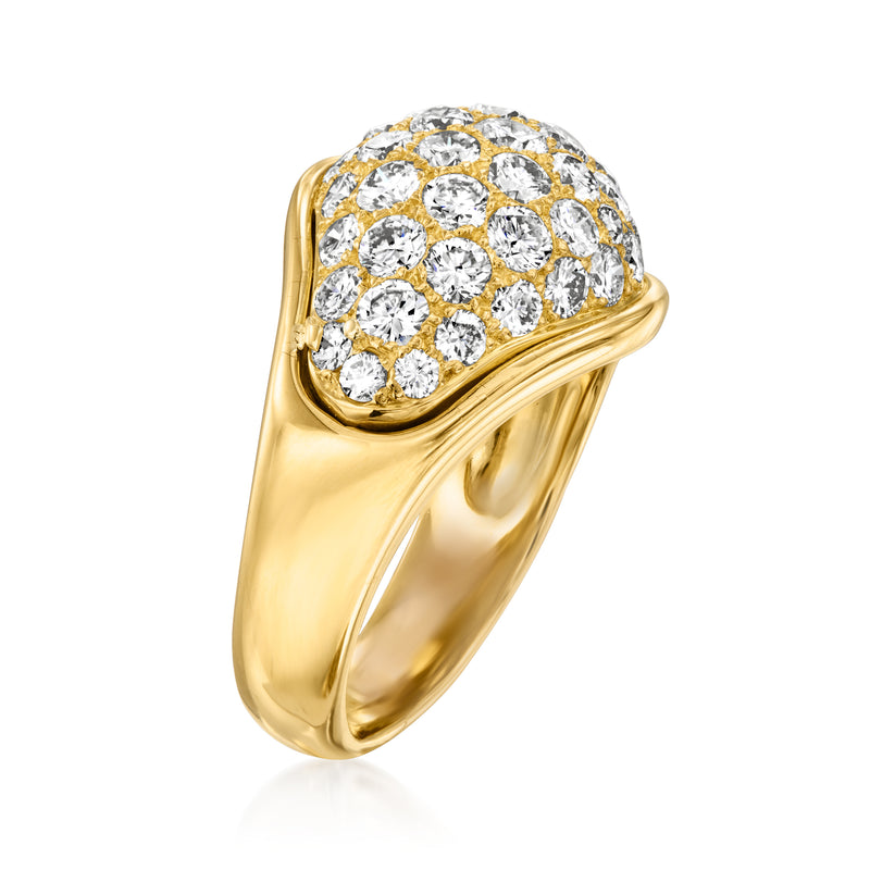 14k yellow gold diamond cluster signet-style ring with rounded band and dome top