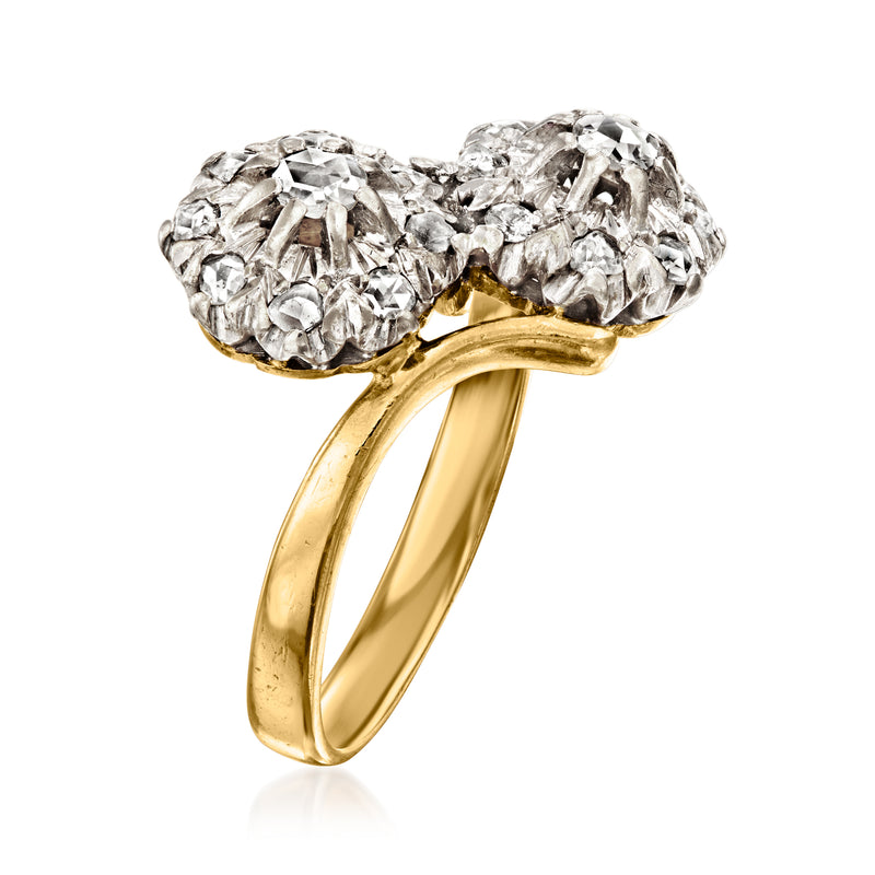 Two-tone gold bypass ring with overlapping round diamond clusters