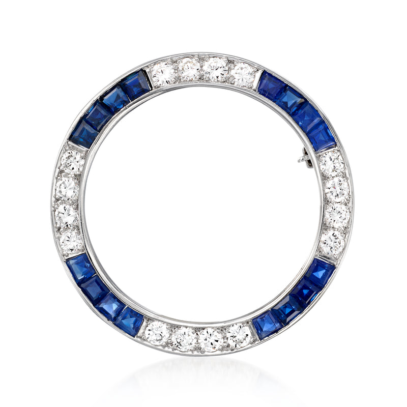 Platinum sapphire and diamond open circle pin