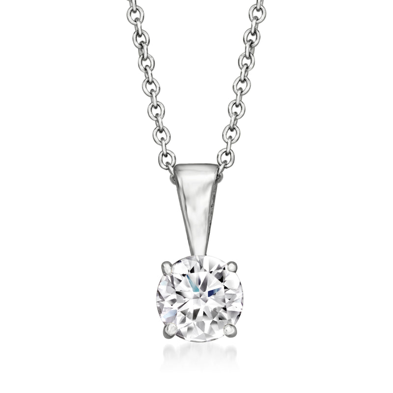 Lab-grown diamond solitaire necklace in 14kt white gold with round center stone
