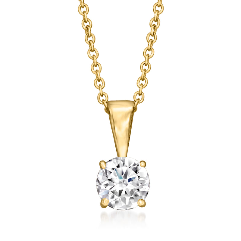 14kt yellow gold solitaire diamond pendant necklace with round lab-grown diamond
