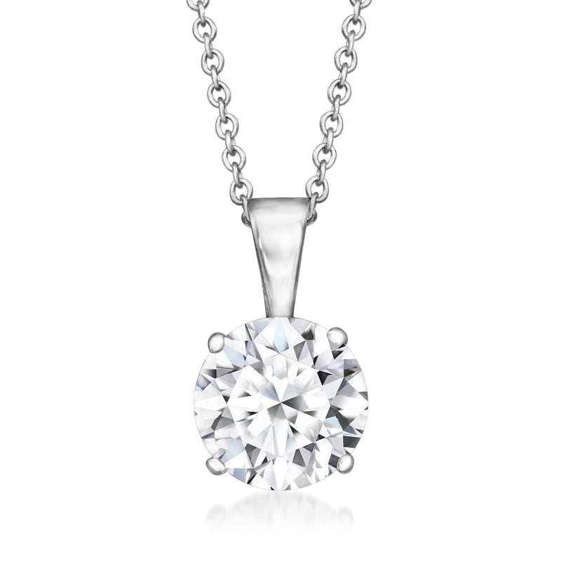Round solitaire diamond pendant necklace in 14kt white gold with cable chain