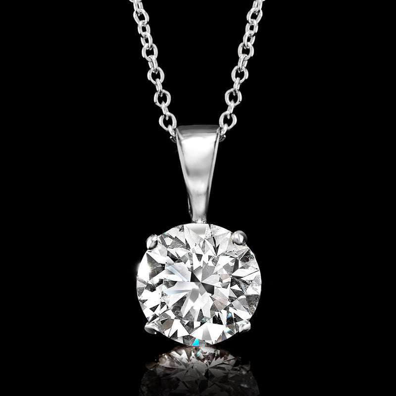 14kt white gold solitaire diamond pendant necklace with round brilliant stone