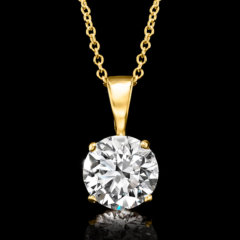 Round lab-grown diamond solitaire pendant in 14kt yellow gold prong setting