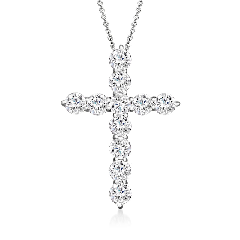 14kt white gold cross pendant necklace with lab-grown diamond cluster and round stones
