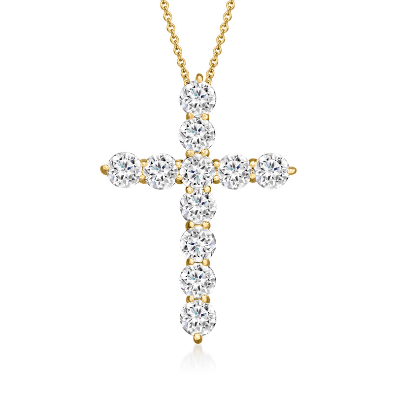 Lab-grown diamond cross pendant necklace in 14kt yellow gold with round stones