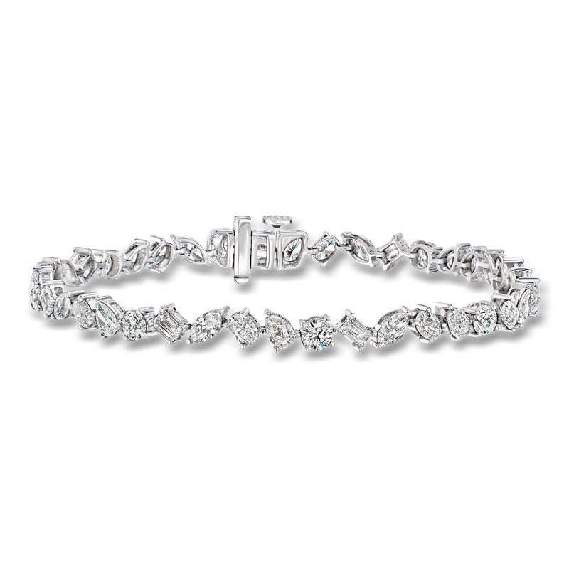 14kt white gold tennis bracelet with multi-shaped lab-grown diamonds
