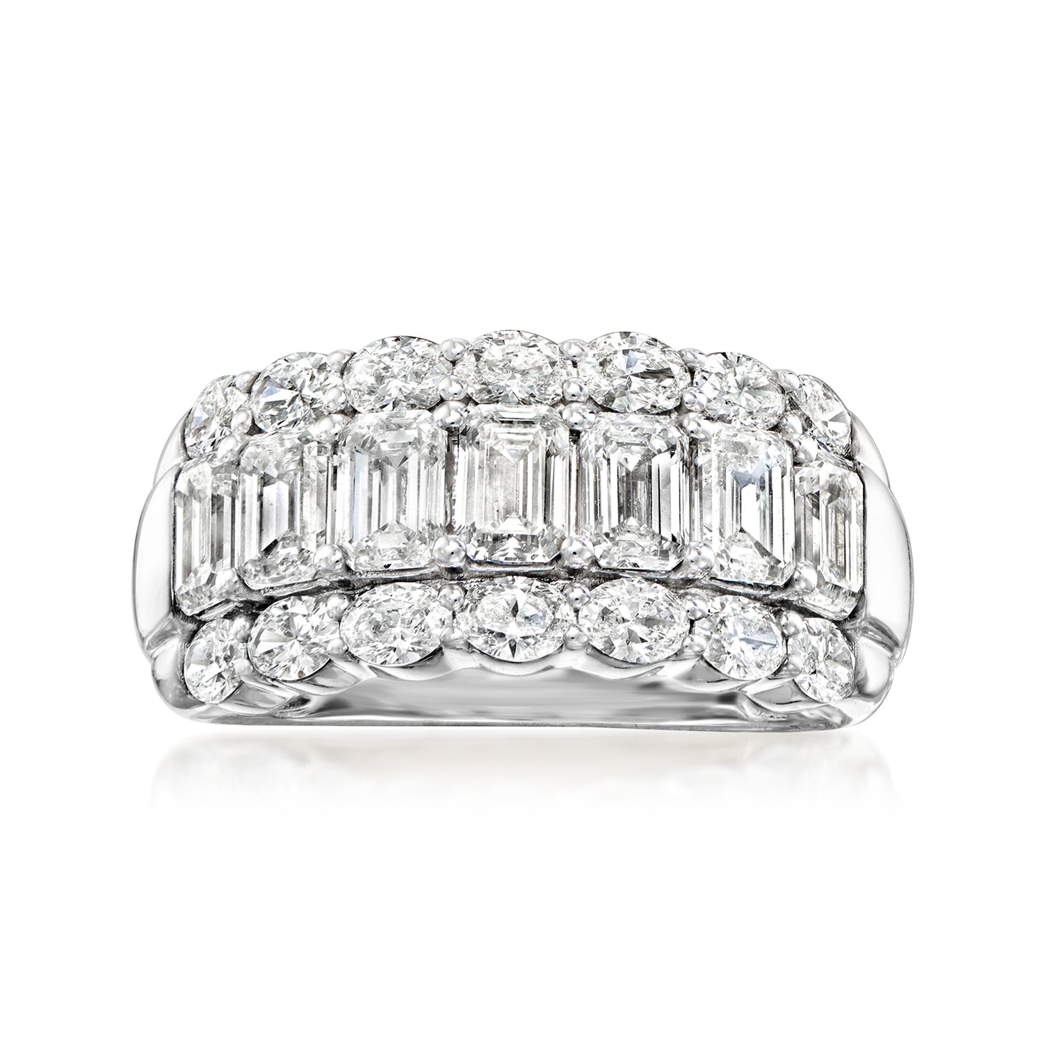 3.00 ct. t.w. Oval and Emerald-Cut Lab Grown Diamond Three-Row Ring in 14kt White Gold