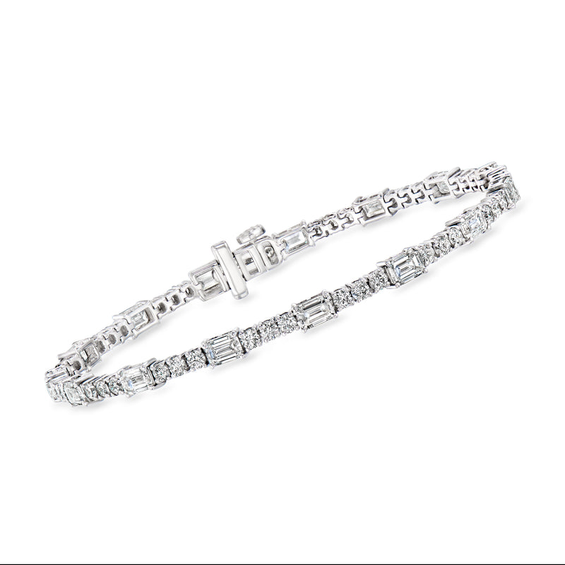 14kt white gold tennis bracelet with round and emerald-cut lab-grown diamond rows