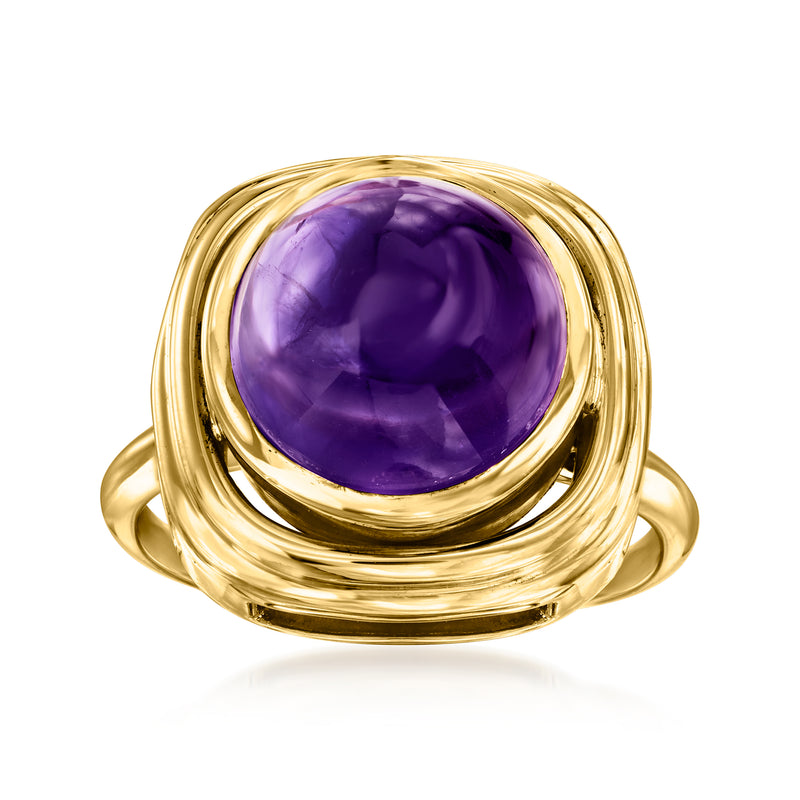 Vintage amethyst gemstone ring in 18kt yellow gold, large oval purple stone