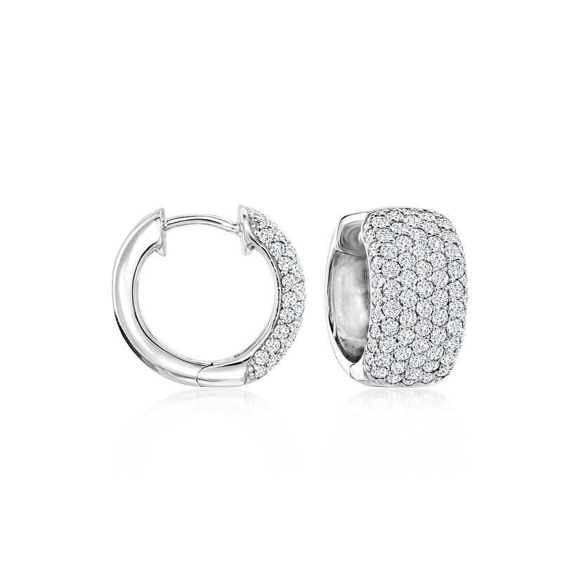 Sterling silver CZ hoop earrings with pavé front, shown open and closed