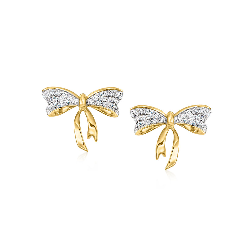 Diamond bow post earrings in 14kt yellow gold