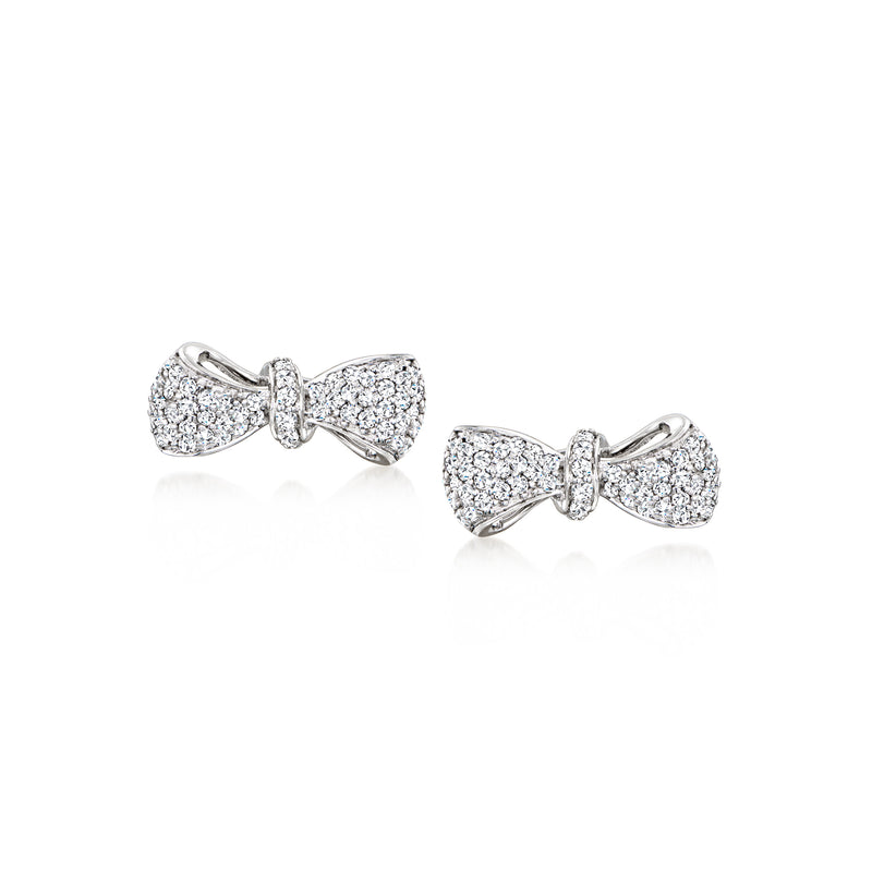 Diamond bow post earrings in 14kt white gold