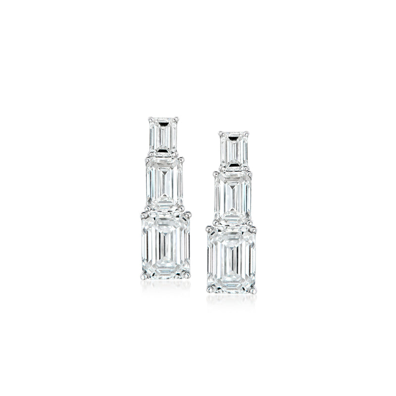 Emerald-cut diamond drop earrings in 14kt white gold with stacked rectangular stones