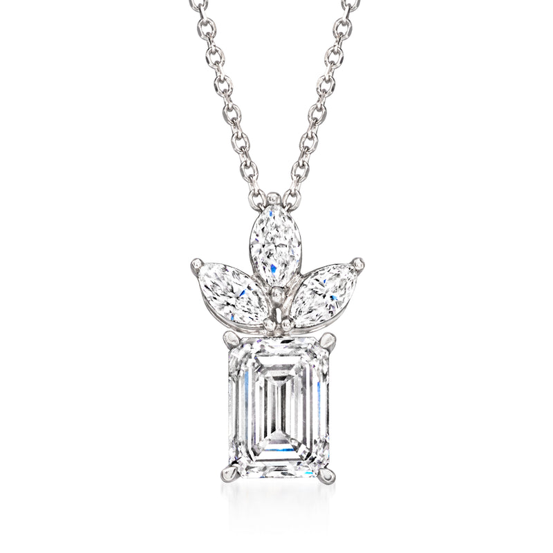 Lab-grown diamond pendant necklace in 14kt white gold with emerald-cut center