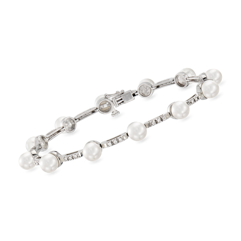 14kt white gold station bracelet with cultured pearls and diamond accents