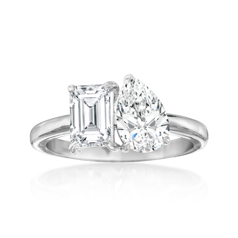 14kt white gold toi et moi diamond ring with emerald-cut and pear-cut stones