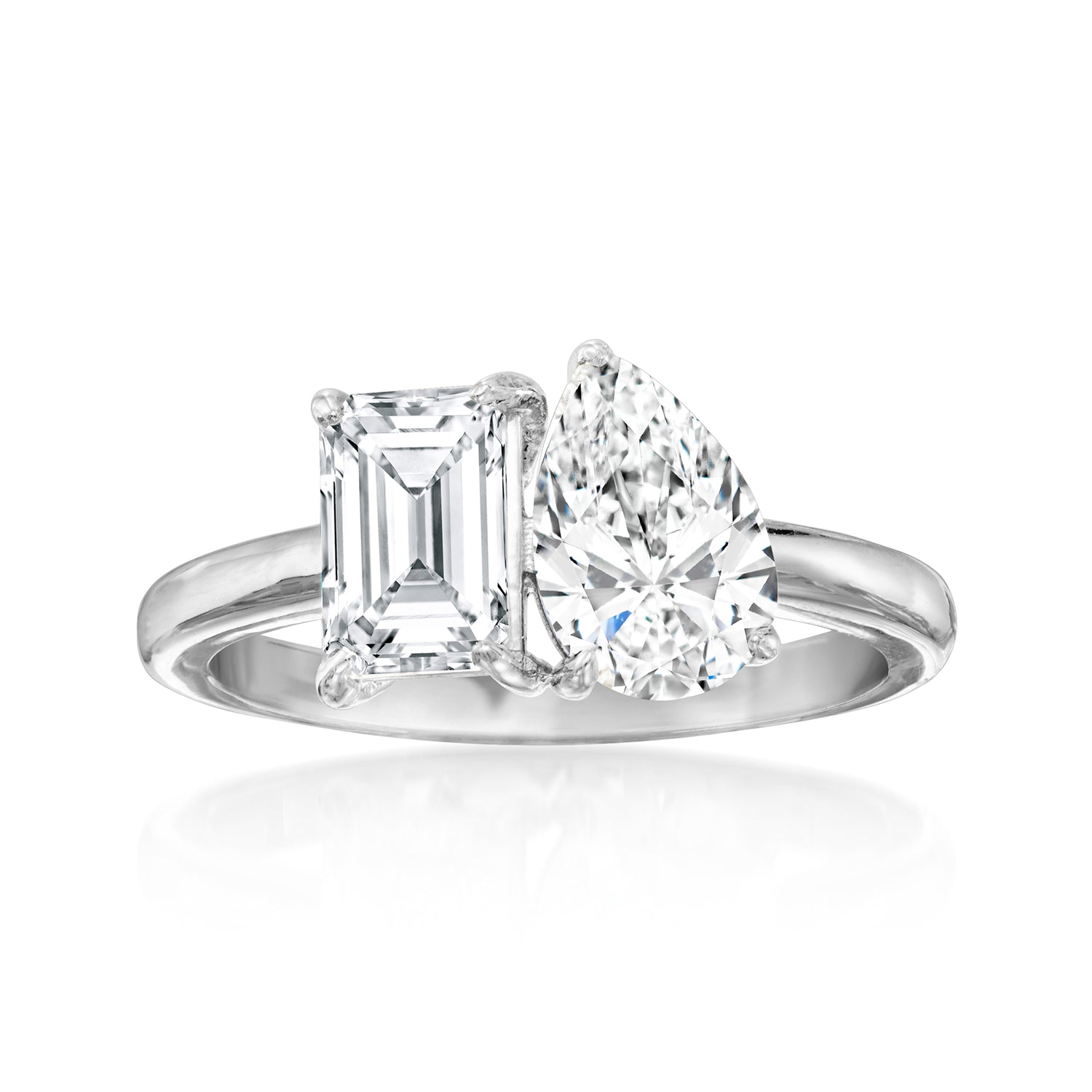 2.00 ct. t.w. Emerald-Cut and Pear-Shaped and Lab Grown Diamond Toi et Moi Ring in 14kt White Gold