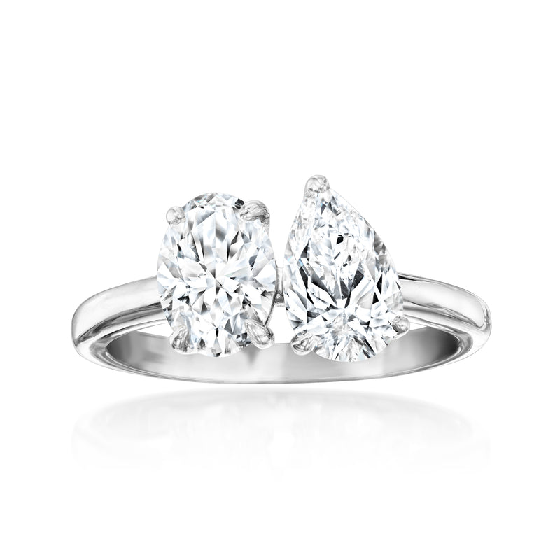 14kt white gold toi et moi ring with oval and pear lab-grown diamonds