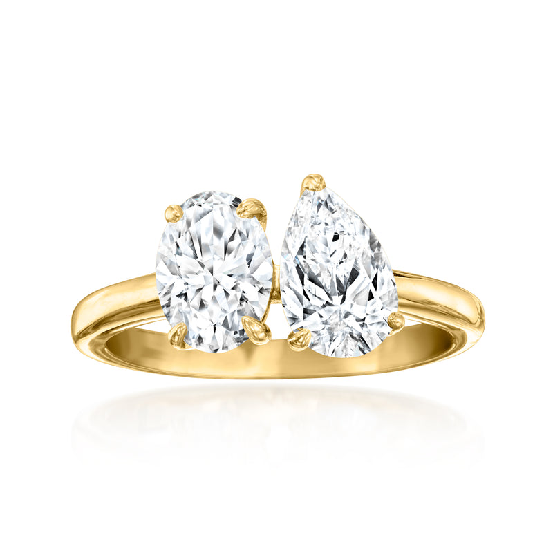 14kt yellow gold toi et moi ring with oval and pear lab-grown diamonds