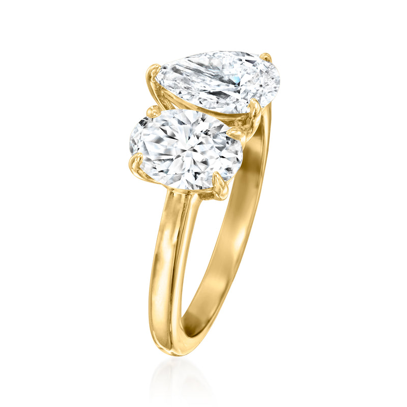 14kt yellow gold oval-and-pear diamond toi et moi ring, side view