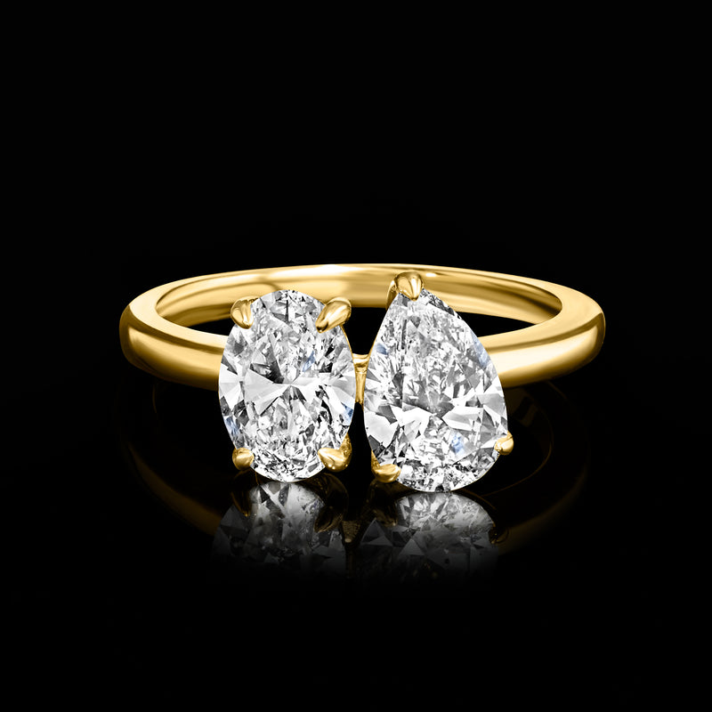 14kt yellow gold toi et moi ring with oval and pear lab-grown diamonds