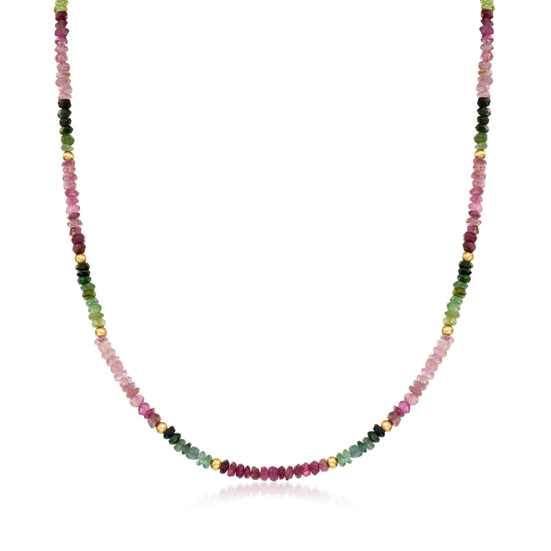Multicolored tourmaline bead necklace with evenly spaced gemstone beads