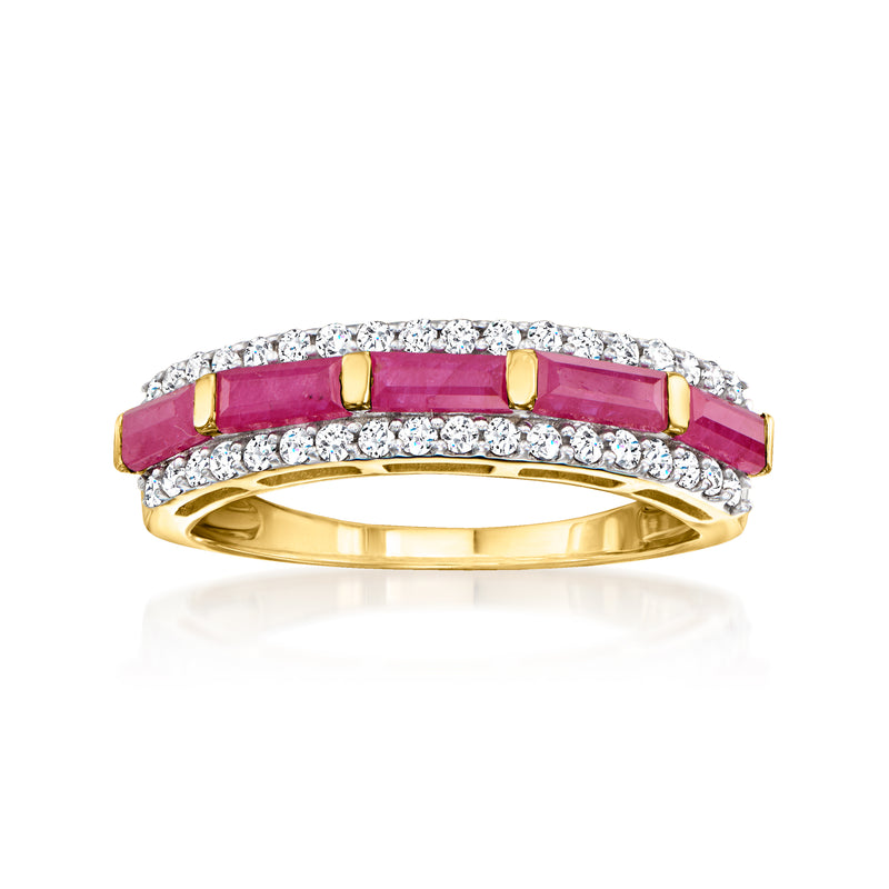 Ruby and diamond ring in 14kt yellow gold with channel-set stones