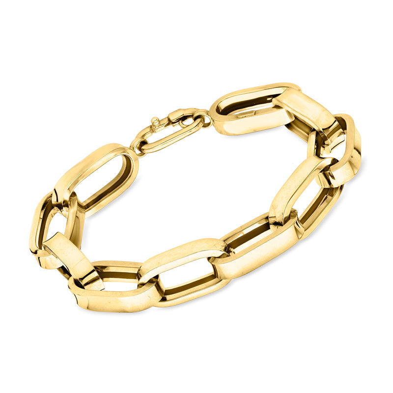 Large 14kt yellow gold paper clip link bracelet with polished oval chain links