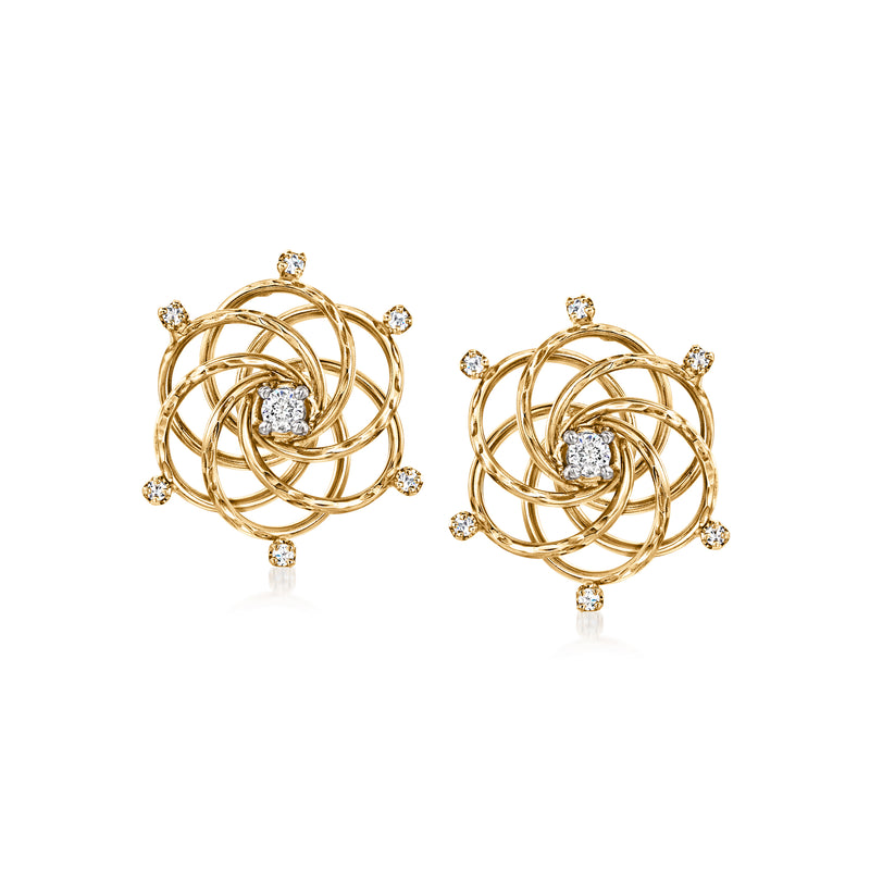 Vintage swirl diamond stud earrings in 14kt yellow gold, post backs