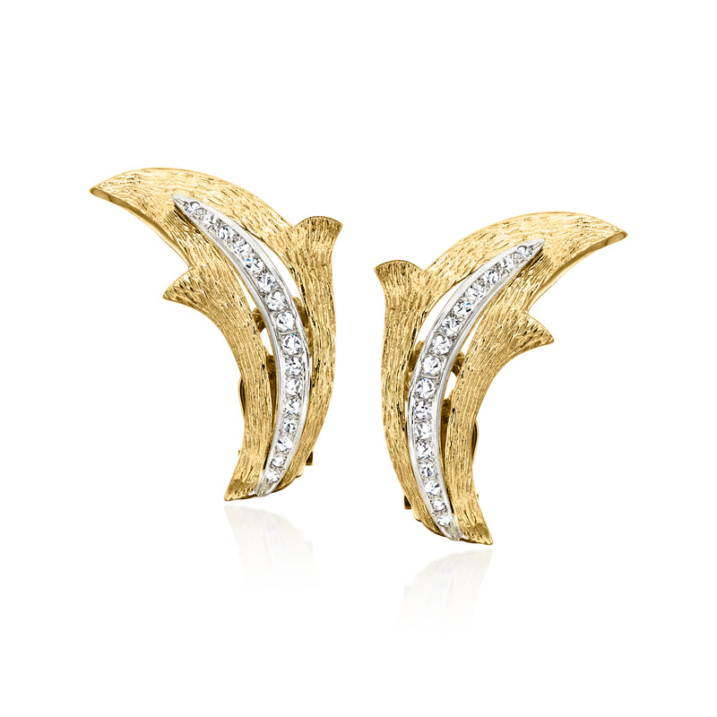 Vintage diamond curved clip-on earrings in 14kt yellow gold