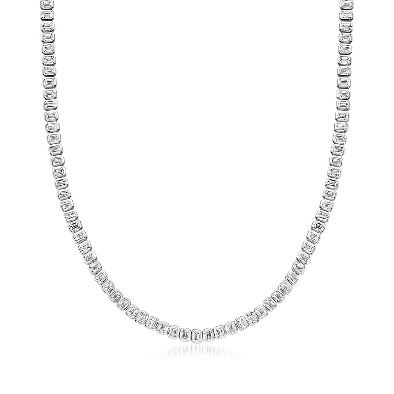 Lab-grown diamond tennis necklace with emerald-cut stones in 14kt white gold