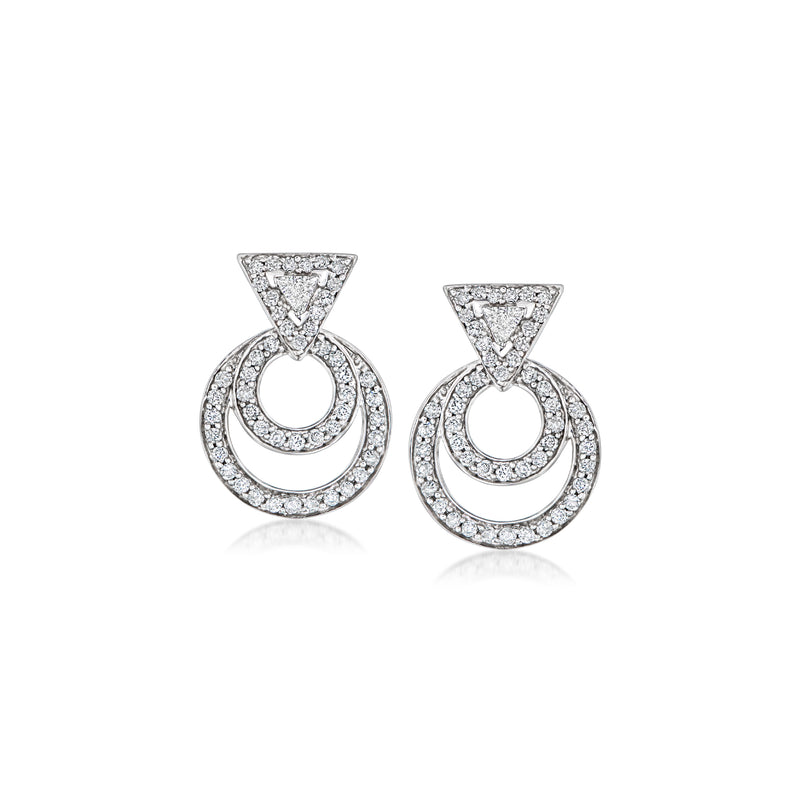Geometric diamond stud earrings with white gold arcs and triangular top