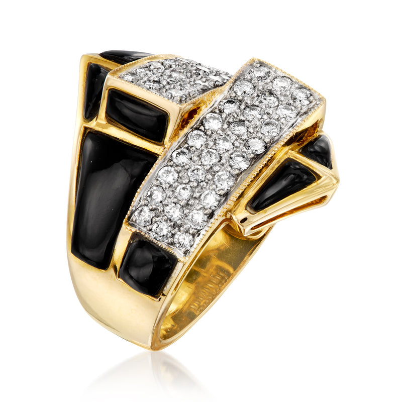Vintage onyx and diamond ring in 18kt yellow gold, size 6.5