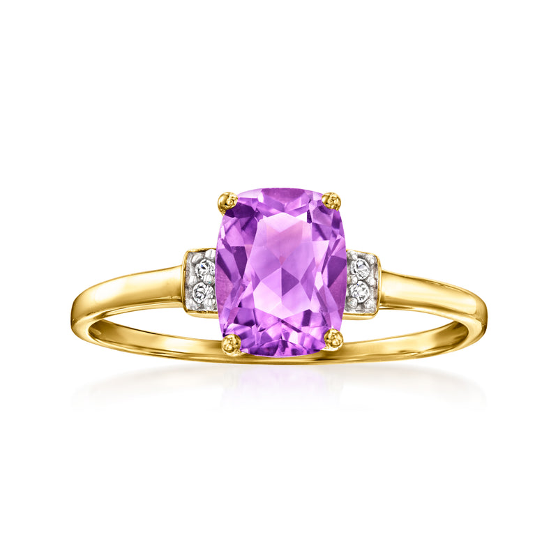 10kt yellow gold amethyst ring with white topaz side stones and square-cut setting