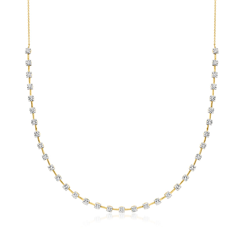 14kt yellow gold lab-grown diamond station necklace with round prong-set links