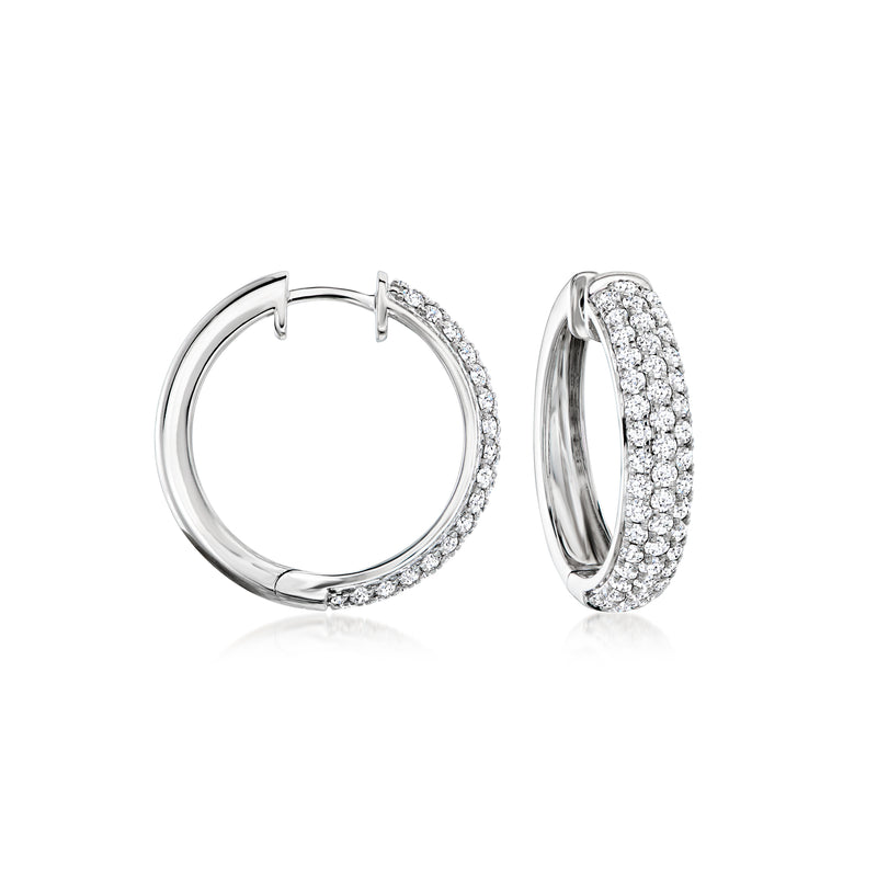 14kt white gold pave lab-grown diamond hoop earrings, pair shown