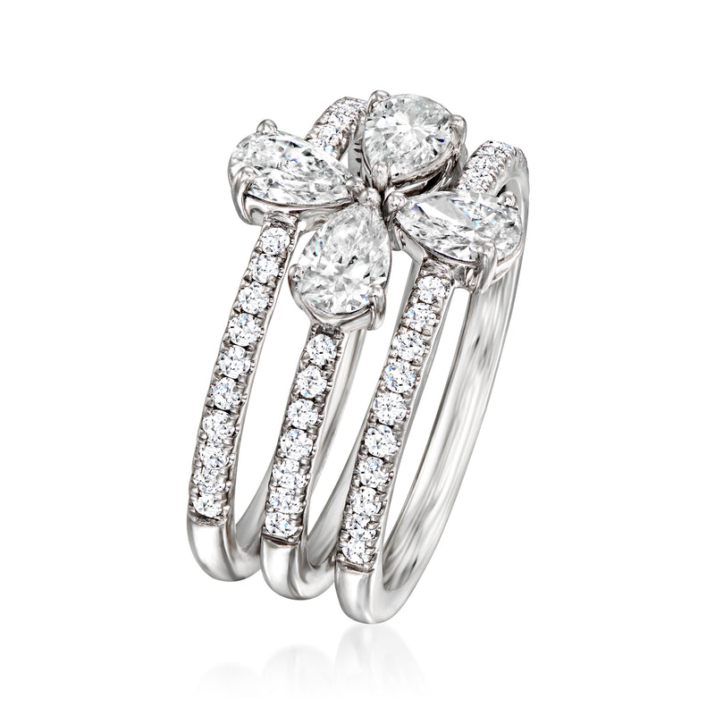 Three-ring diamond jewelry set in 14kt white gold with pear and round stones