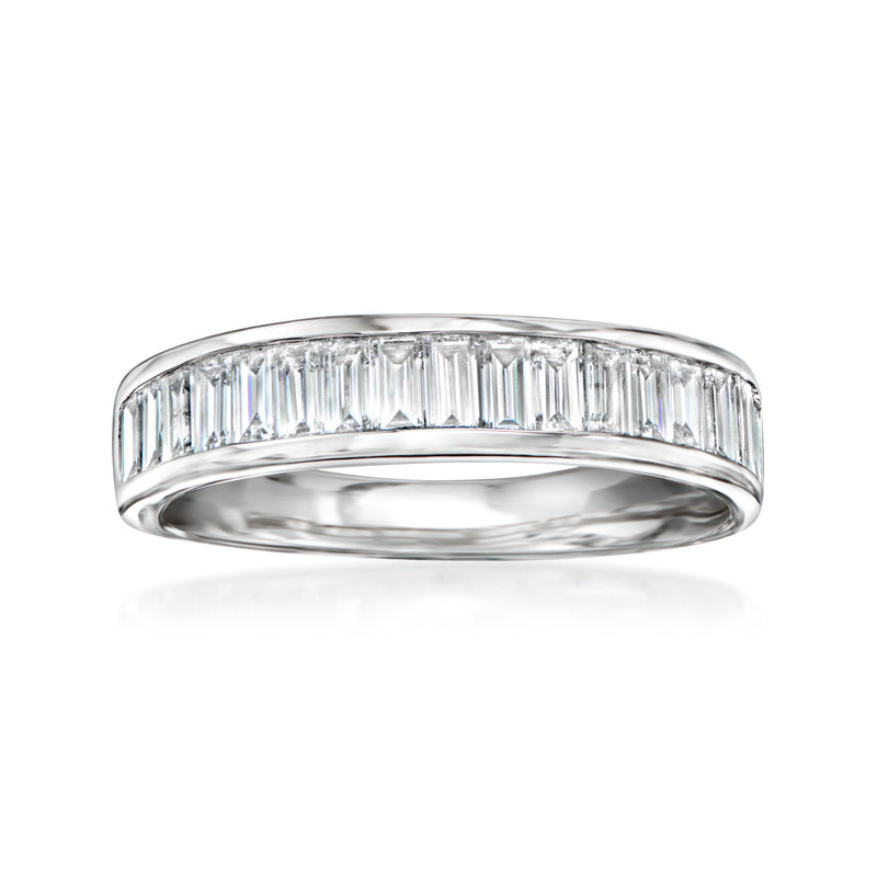 14kt white gold channel-set baguette diamond ring with clear stone band