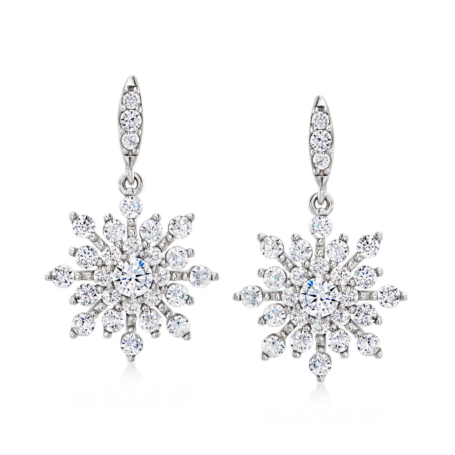 Italian 2.60 ct. t.w. CZ Snowflake Drop Earrings in Sterling Silver