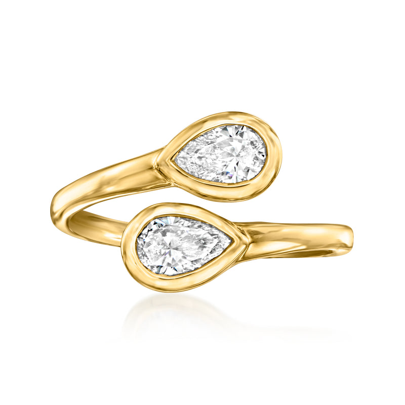 14kt yellow gold toi et moi bypass ring with two oval lab-grown diamonds