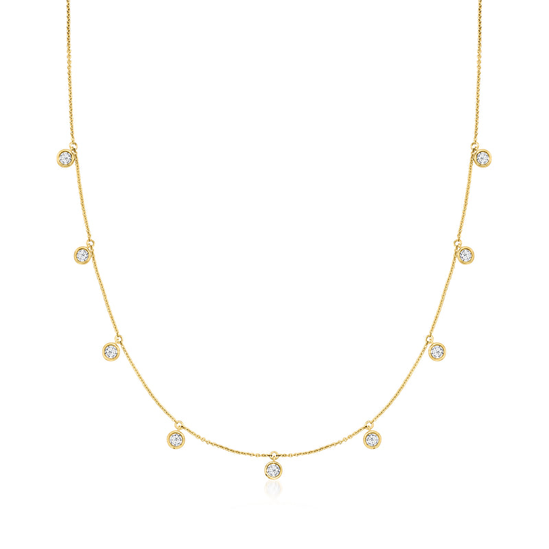 14kt yellow gold station drop necklace with round lab-grown diamond stations